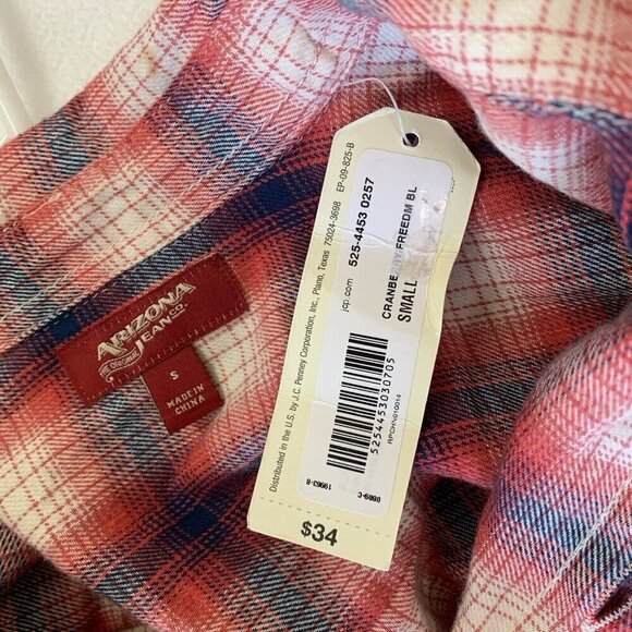 Arizona Men's Small Long Sleeve Shirt Flannel Plaid Red Blue White New - Picture 10 of 12